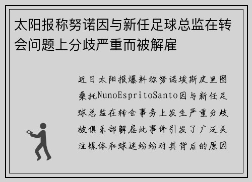 太阳报称努诺因与新任足球总监在转会问题上分歧严重而被解雇